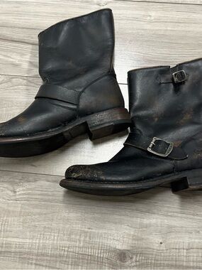 Frye Veronica Shortie Black Leather Engineer Boots